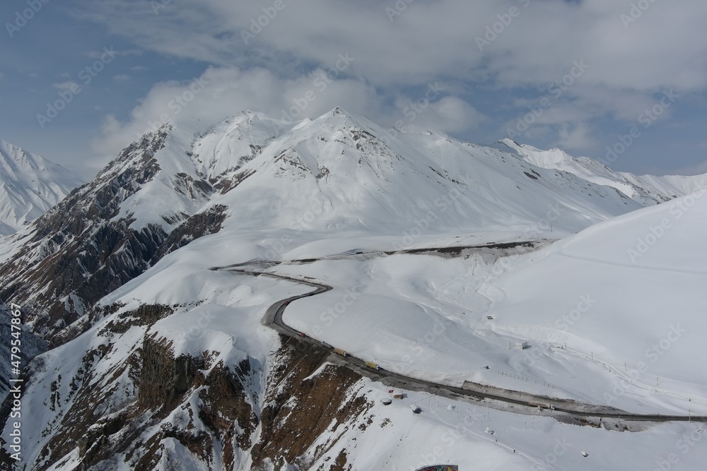 mountains covered with snow, aerial view