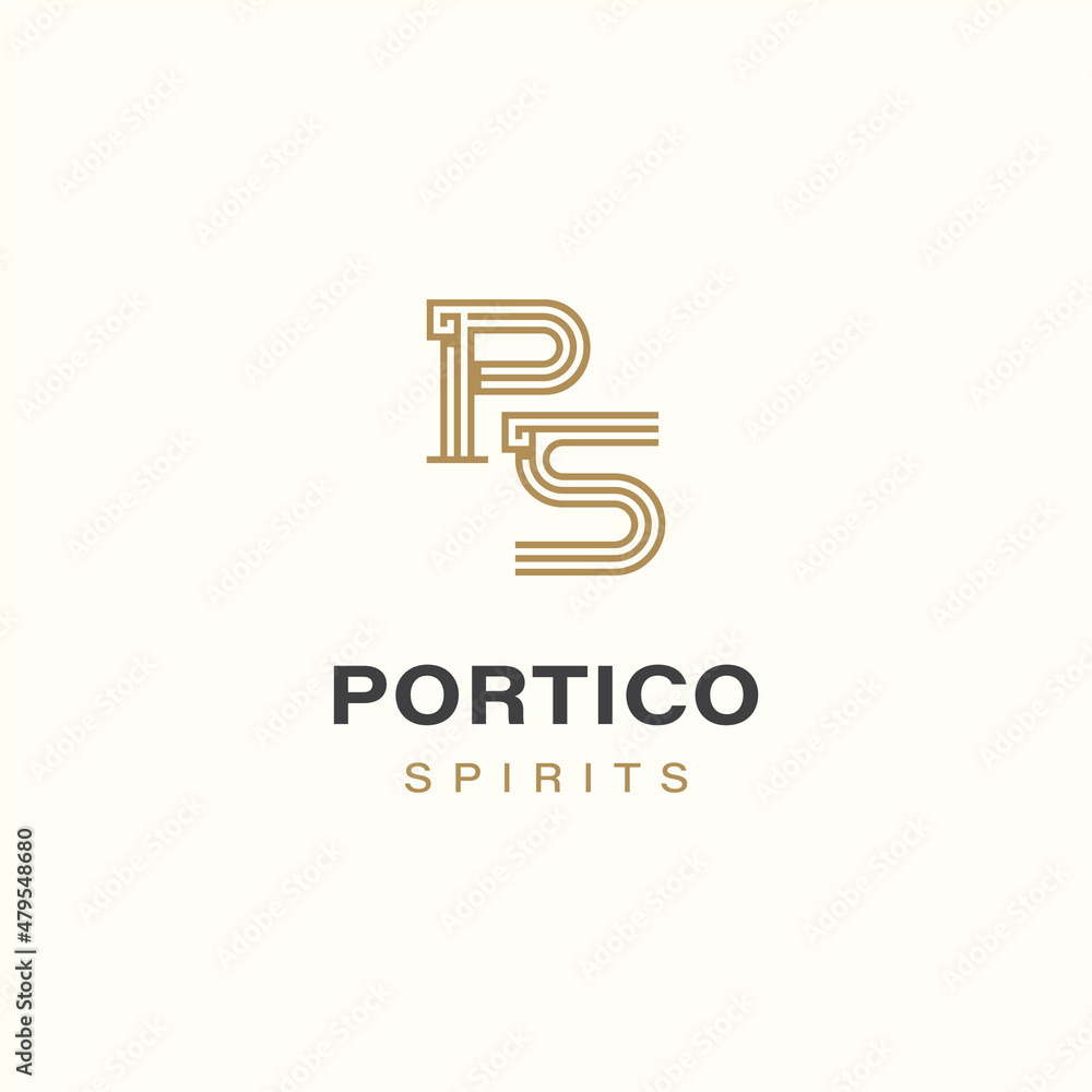 Naklejka premium Portico Spirits Initial Letter P and S Logo ancient greek or roman style logo vector design