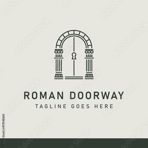 Roman Doorway Ancient Building interior architecture Logo Design Vector