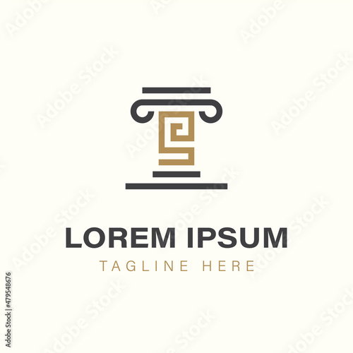 Ancient Greek or Romans architecture pillar or temple logo design vector