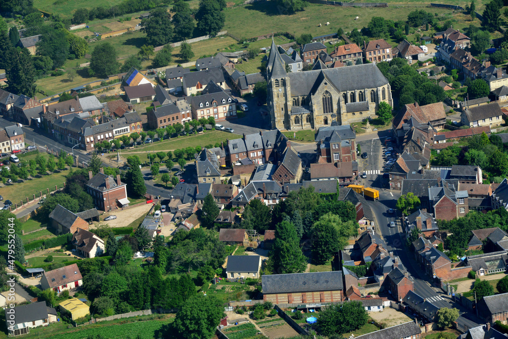 Ecouis, France - july 7 2017 : aerial picture of the village