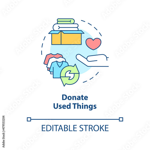 Donate used things concept icon. Reuse clothes. Minimize waste abstract idea thin line illustration. Isolated outline drawing. Editable stroke. Roboto-Medium, Myriad Pro-Bold fonts used