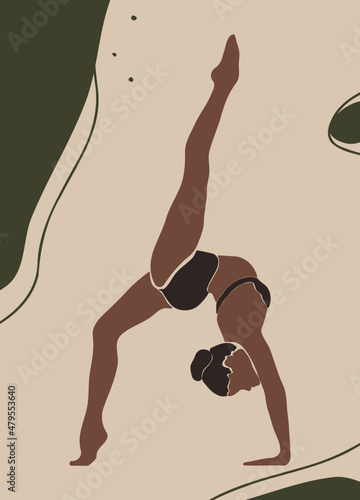 Young girl practicing  yoga. Abstract woman portrait in pastel colors. Contemporary art. Great for social media posters