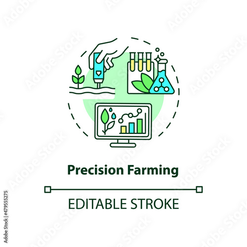 Precision farming concept icon. Smart agriculture abstract idea thin line illustration. Farming management. Isolated outline drawing. Editable stroke. Roboto-Medium, Myriad Pro-Bold fonts used