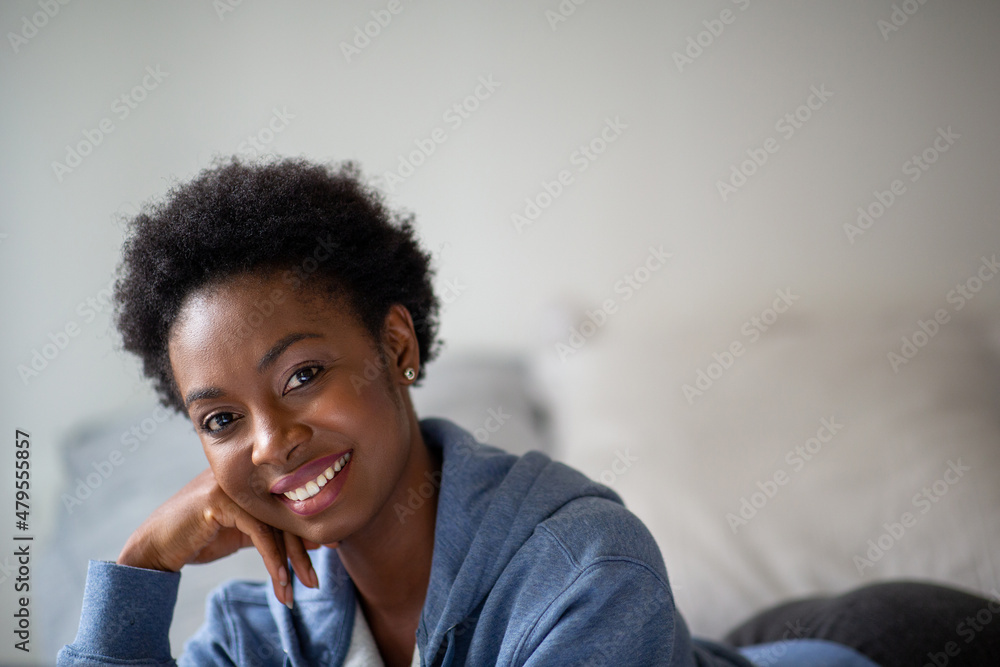 horizontal portrait smiling young african american woman