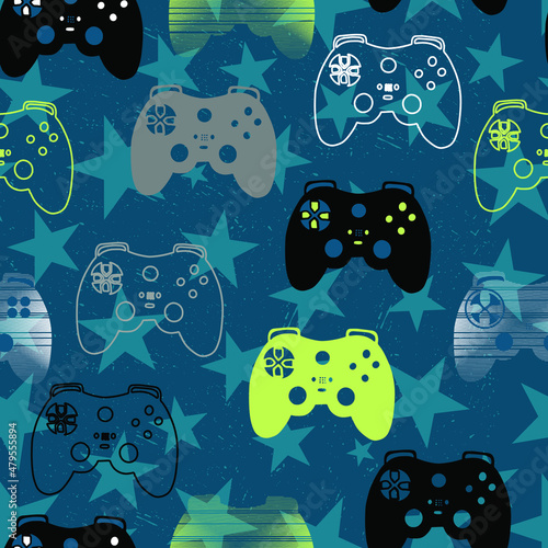 Seamless bright pattern with joysticks. gaming cool print for boys and girls. Suitable for textiles, sportswear, web
