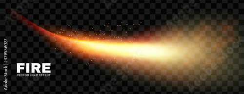 Fire. Transparent light effect with flying sparkls. Light moition.