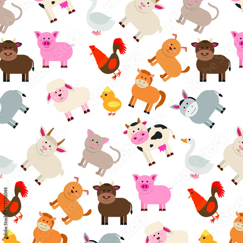 Fototapeta Naklejka Na Ścianę i Meble -  Farm animals pattern on white background, vector illustration