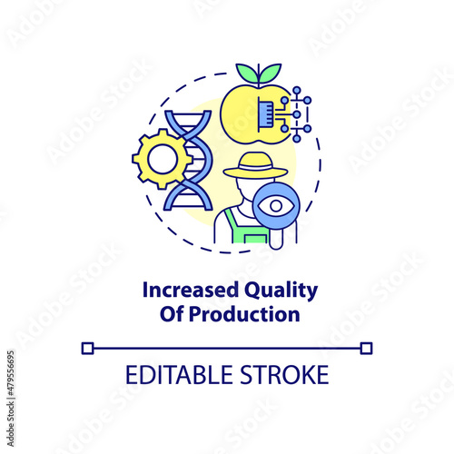 Increased quality of production concept icon. Increasing crop standard abstract idea thin line illustration. Isolated outline drawing. Editable stroke. Roboto-Medium, Myriad Pro-Bold fonts used