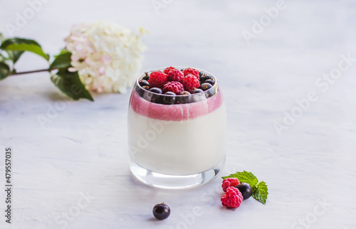 Italian dessert panna cotta berry sauce