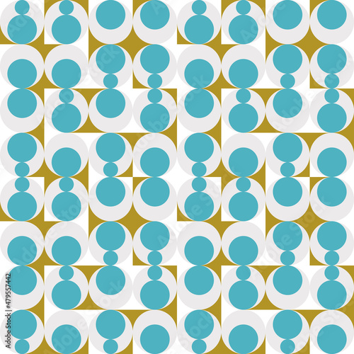 Fototapeta Naklejka Na Ścianę i Meble -  Modern vector abstract seamless geometric pattern with semicircles and circles in retro scandinavian style. Pastel colored simple shapes background.