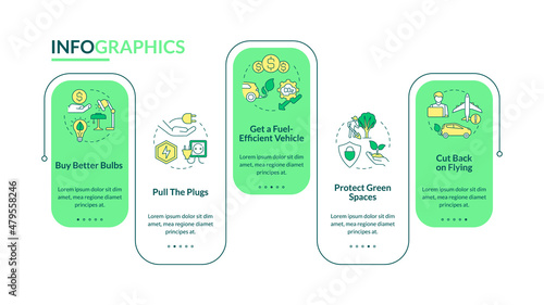 Stop climate changes rectangle infographic template. Air contamination. Data visualization with 5 steps. Process timeline info chart. Workflow layout with line icons. Lato-Bold, Regular fonts used