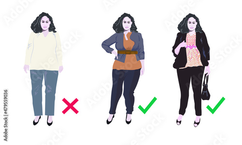 dress tips for plus size girl, people portrait vector