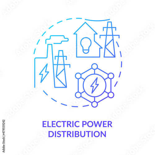 Electric power distribution blue gradient concept icon. Smart grid network productivity abstract idea thin line illustration. Isolated outline drawing. Roboto-Medium, Myriad Pro-Bold fonts used