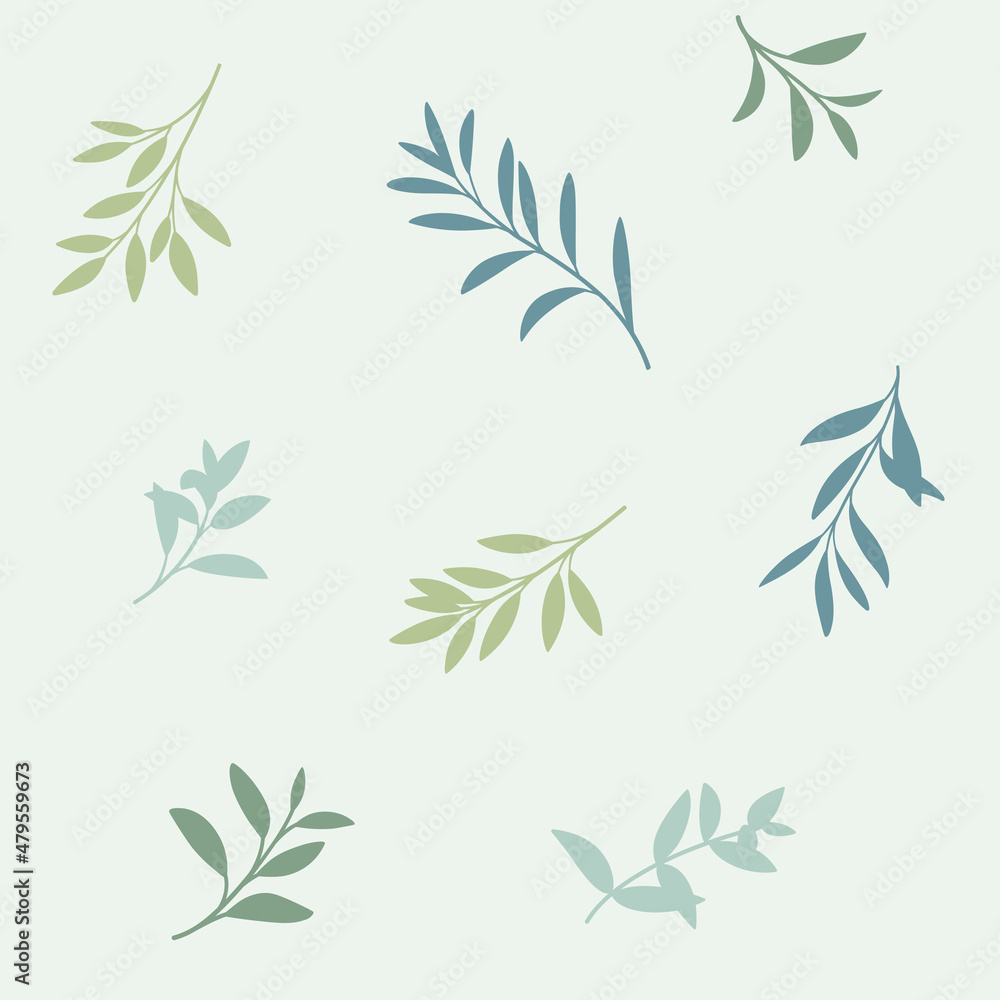 Fototapeta Branch of different plant. Trendy simple pattern with twig. Vector illustration.