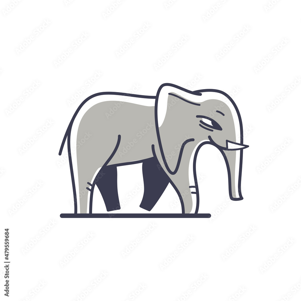Vector logo design template - cartoon happy elephant. Contour vector illustration for logo,  emblem, badge, insignia.