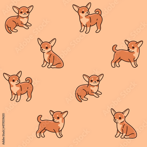 Fototapeta Naklejka Na Ścianę i Meble -  Cartoon happy chihuahua - simple trendy pattern with dog. Flat vector illustration for prints, clothing, packaging and postcards. 