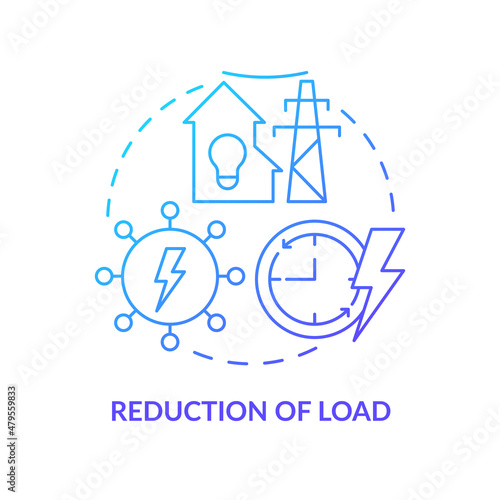 Reduction of load blue gradient concept icon. Applications of smart grid network abstract idea thin line illustration. Isolated outline drawing. Roboto-Medium, Myriad Pro-Bold fonts used