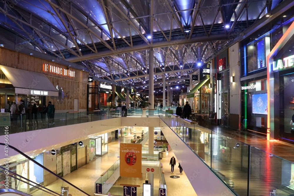 Le centre commercial Confluence, intérieur du centre commercial, quartier Confluence, ville de