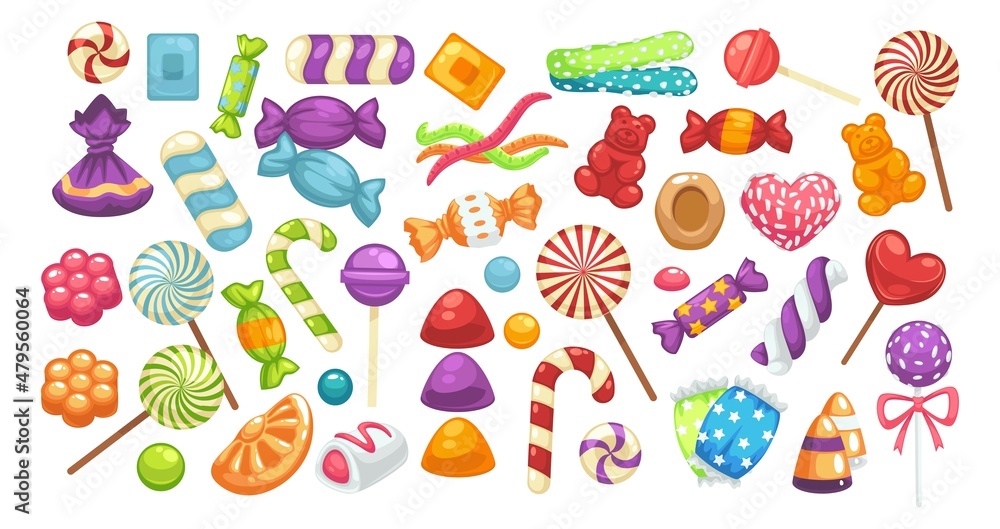 Sweets and candies, lollipops and bonbons variety Sweets and candies, lollipops and bonbons variety