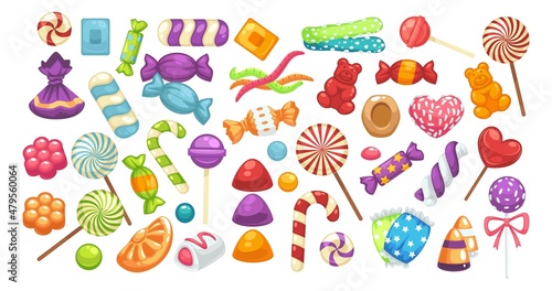 Sweets and candies, lollipops and bonbons variety
