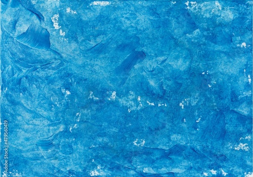 Abstract encaustic painting in blue, painted with painting iron