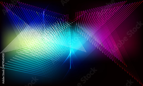 vector illustration with neon glowing lines on dark background