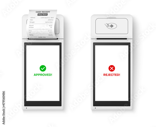 Collection POS terminal with approved and rejected NFC payments realistic vector illustration