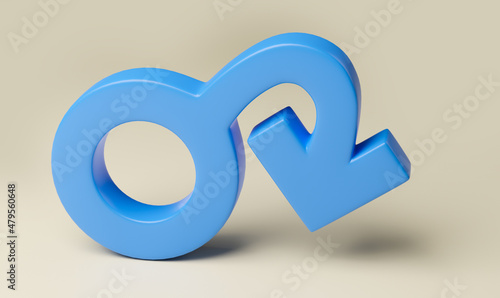 Impotence, sex problem for men. Male gender symbol with dangling arrow. 3d render photo