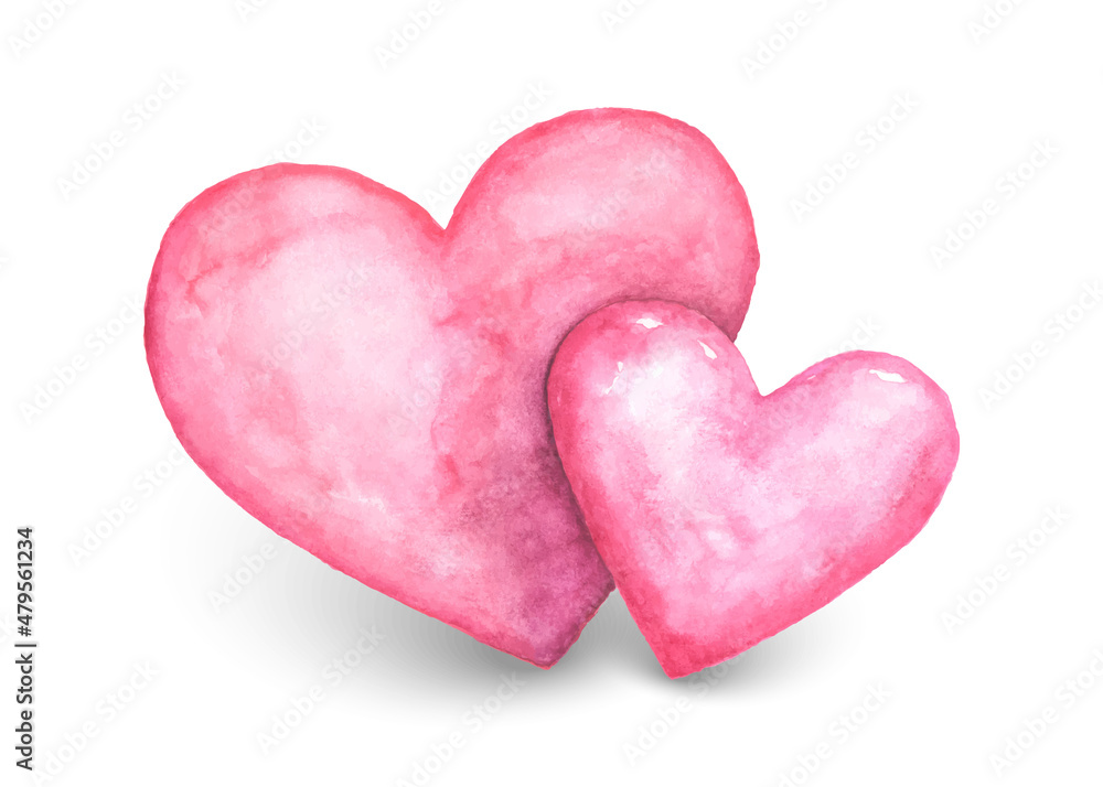 Obraz premium Cute pink couple hearts watercolor isolated on white background