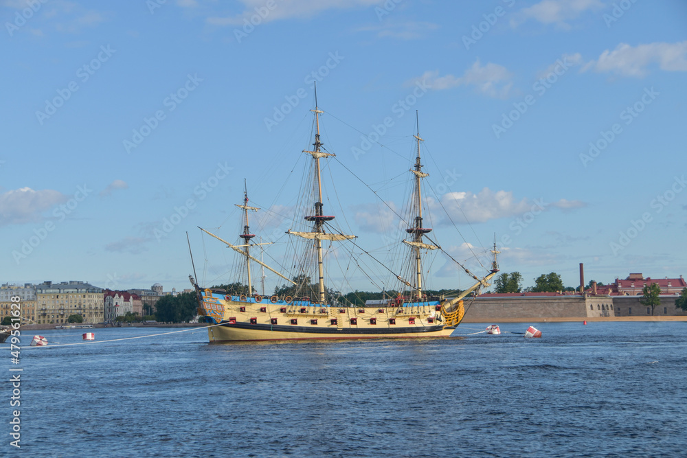 the water an old sailing frigate with guns the water an old sailing frigate with guns