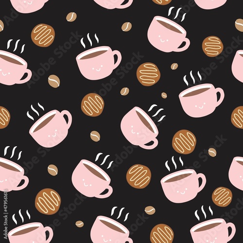 COFFEE CUP VECTOR PATTERN IN BLACK BACKGROUND 