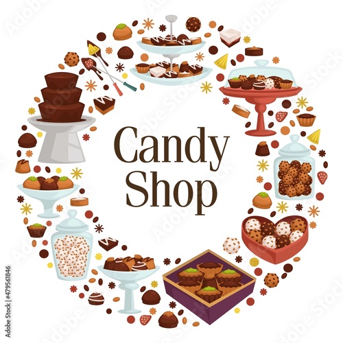 Candy shop store or shop with assortment of sweets