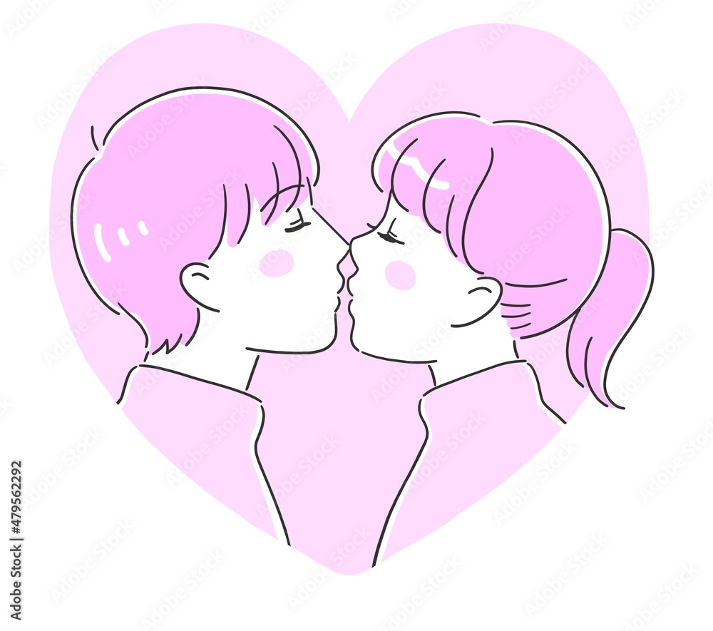 キスをする男女のカップル キスをする男女のカップル