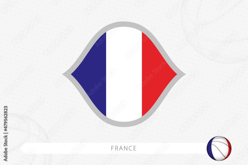 France flag for basketball competition on gray basketball background.