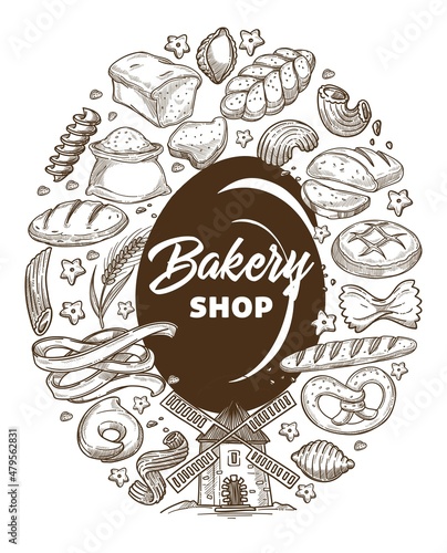 Bakery shop, pastry and baked products banner