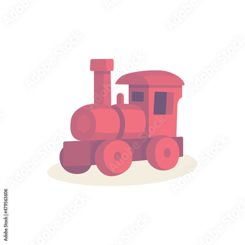 Toy train. Abstract little locomotive drawing in cartoon style. Part of set.