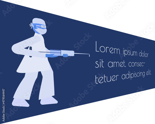 Doctor holding syringe with vaccine. Information banner Copy space The epidemic continues concept Vector illustration