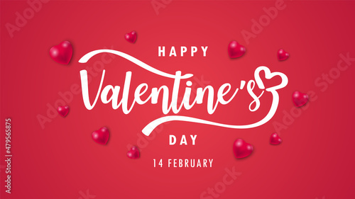 Valentines day background with hearts icon pattern and happy valentines day text on a red background. Vector Illustration