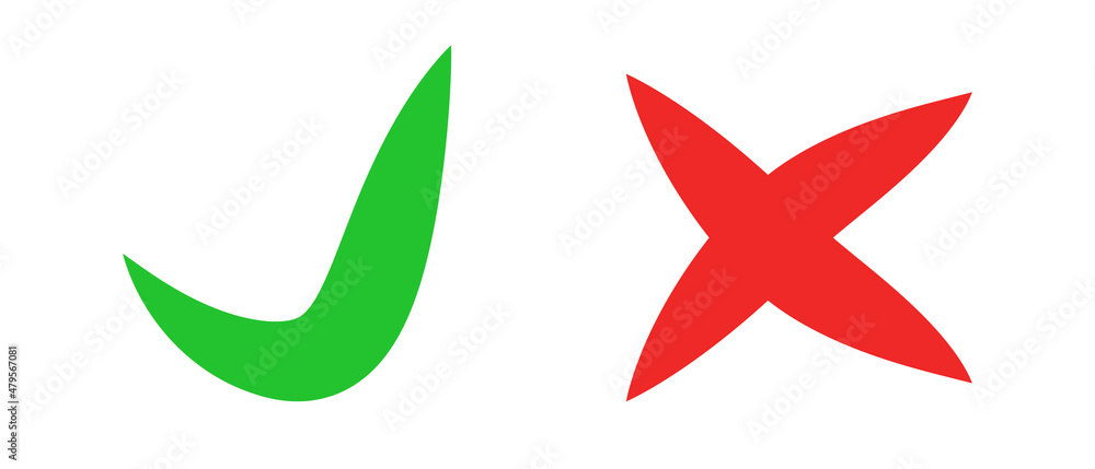 Check mark and cross mark icon set. Editable vector. Check mark and cross mark icon set. Editable vector.