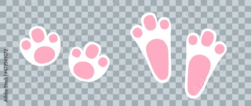 Easter bunny footprint in white color.  Vector rabbit step