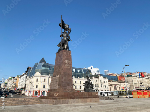 Russia, Vladivostok. Square of the Fighters of the Revolution on a clear March day photo