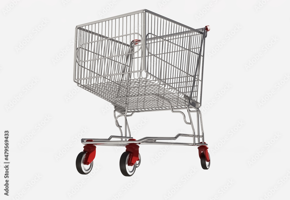 Shopping cart isolated on white background 3d image view Shopping cart isolated on white background 3d image view