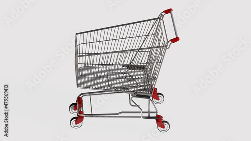 Shopping cart isolated on white background 3d image view
