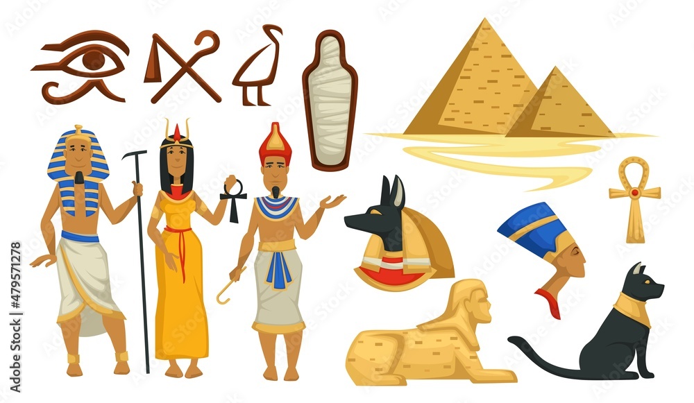 Egyptian culture, pyramids and pharaoh vector