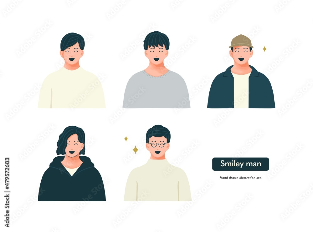 笑顔の男性のイラストセット 上半身 アイコン 笑顔の男性のイラストセット 上半身 アイコン