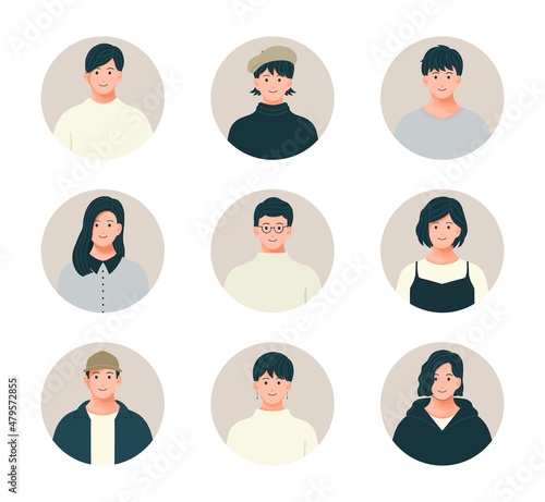 さまざまな男女のアイコンイラストセット