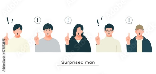 驚いた表情をする男性のイラストセット