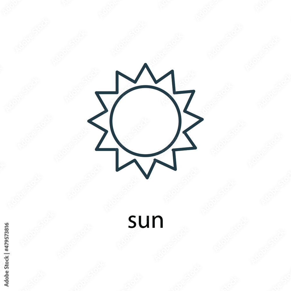 Sun icon thin line stock illustration. Weather forecast line icon, isolated on white background, weather stroked symbol. 