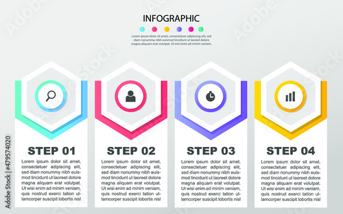 Business infographic design template with 4 options, steps or processes. Can be used for workflow layout, diagram, annual report, web design